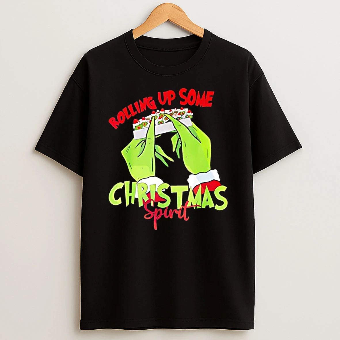 Grinch Hands Rolling Joint Christmas Spirit T Shirt