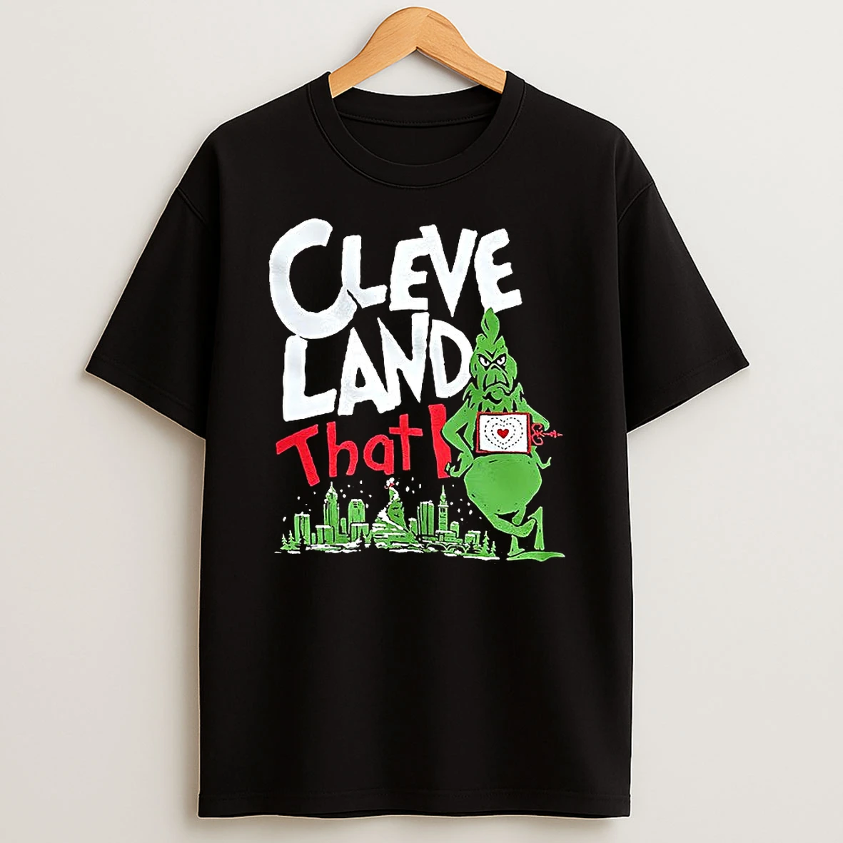 Grinch Hes A Mean One Cleveland Skyline Christmas T Shirt