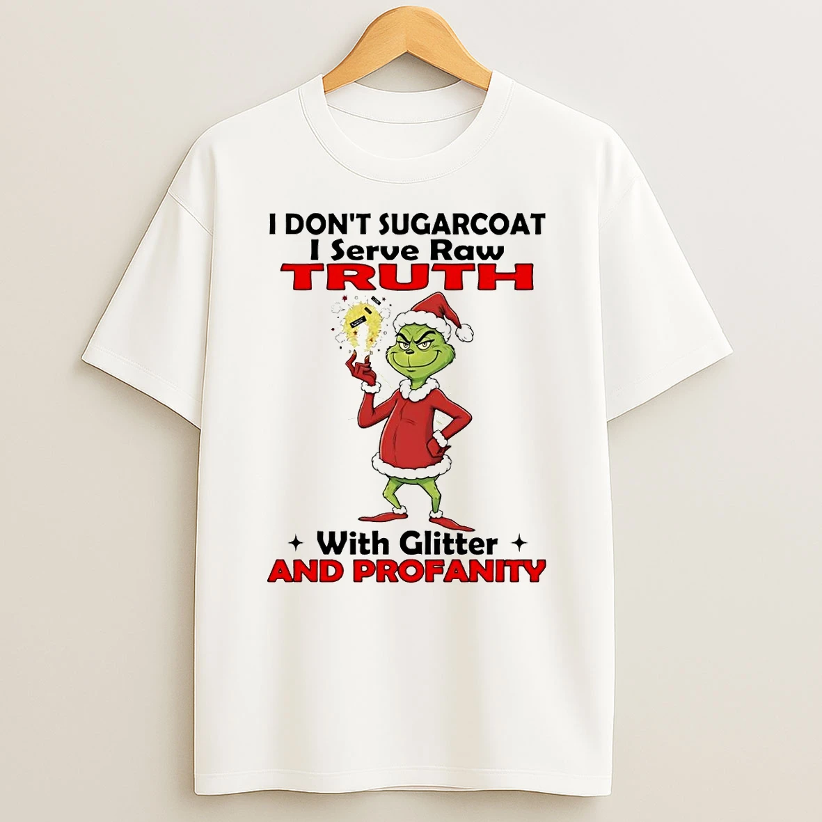 Grinch I Dont Sugarcoat I Serve Raw Ruth With Glitter Christmas T Shirt