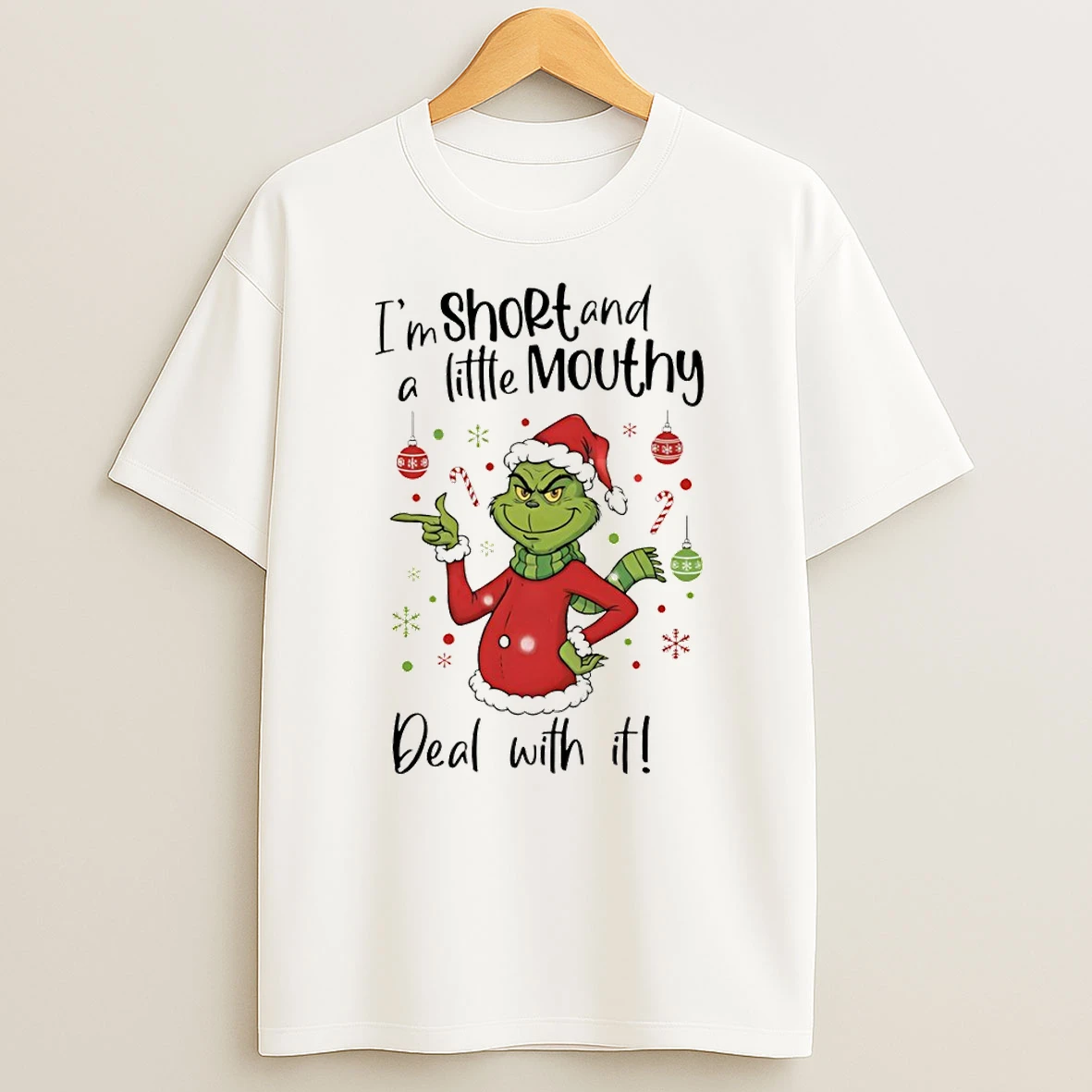 Grinch Im Short And A Little Mouthy Deal With It Christmas T Shirt