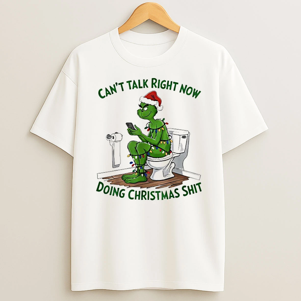 Grinch Santa Hat Cant Talk Right Now Doing Christmas Shits T Shirt