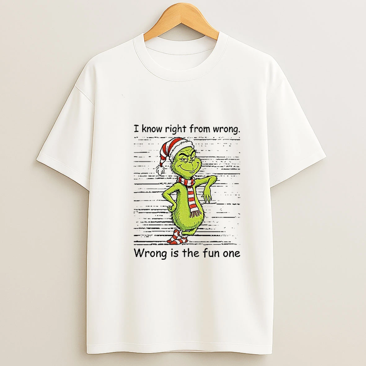 Grinch Santa I Know Right From Wrong Wrong Is The Fun One Christmas T Shirt