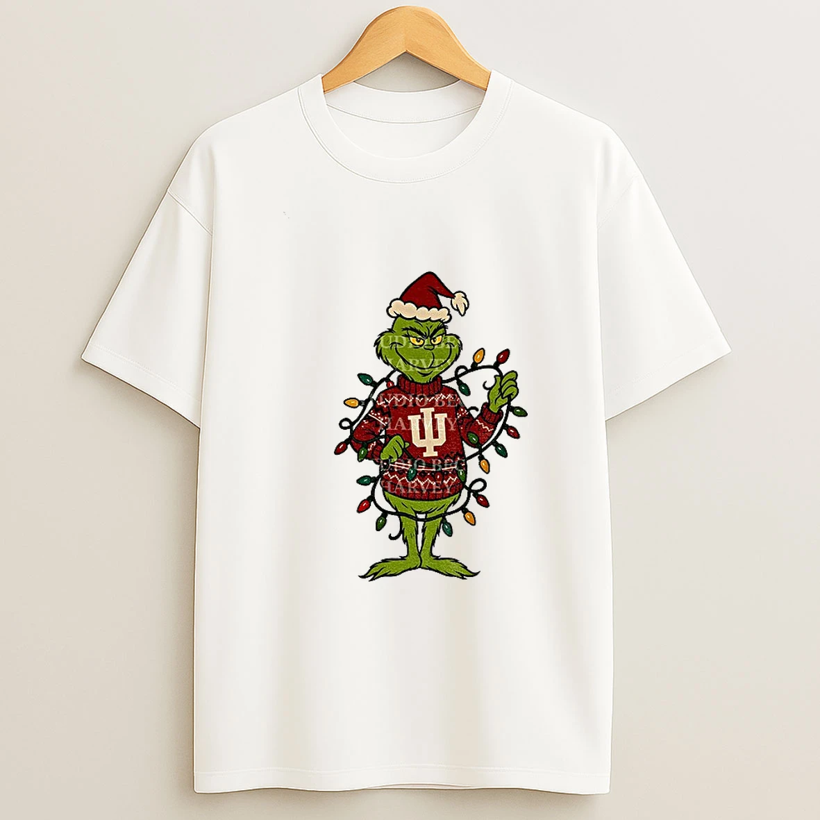 Grinch Santa Hat Indiana Hoosiers Christmas Lights Merry Christmas T Shirt