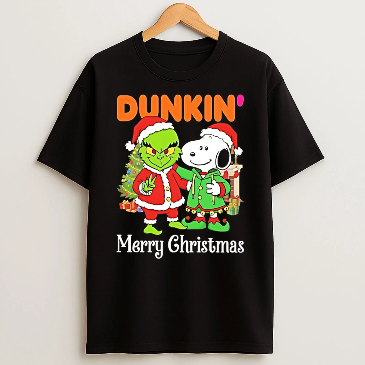 Grinch And Snoopy Santas X Dunkin Merry Christmas T Shirt