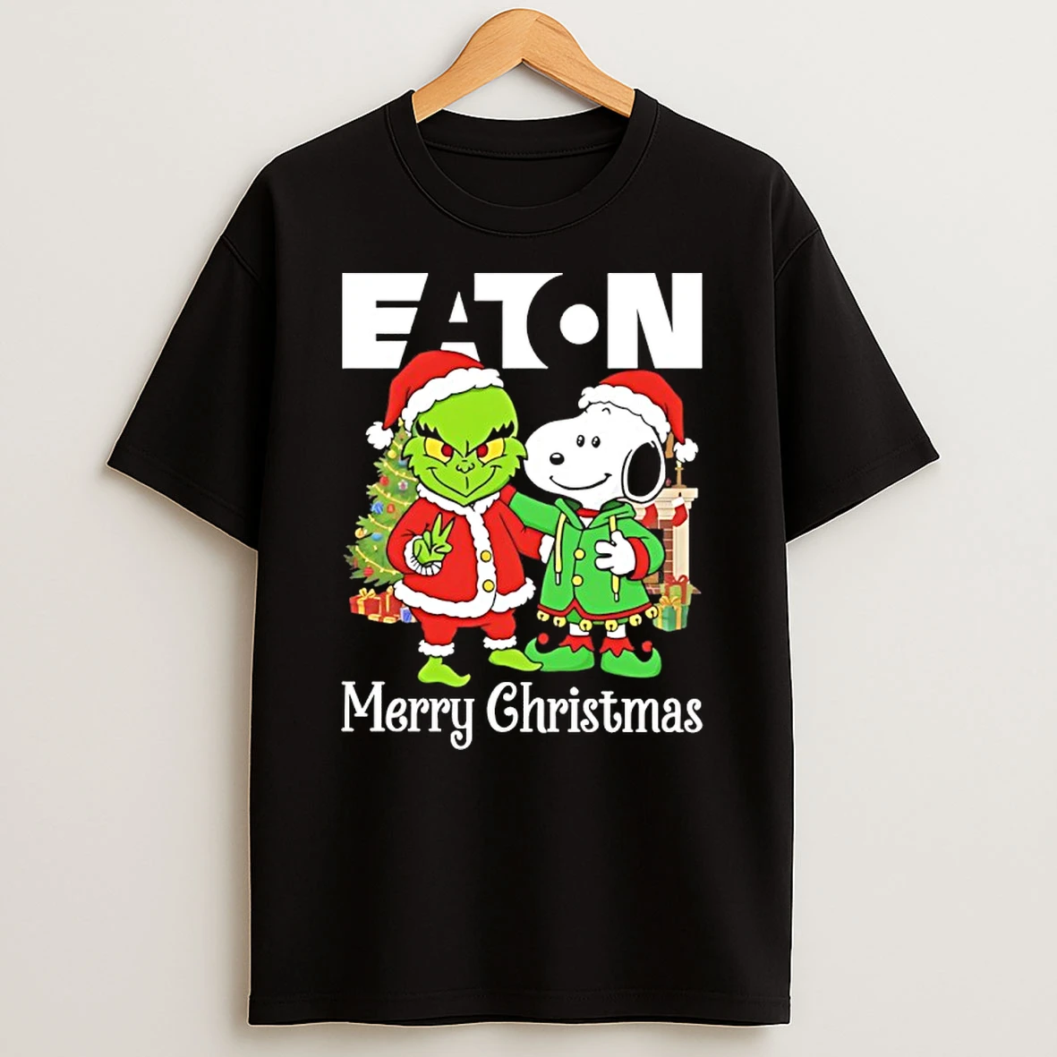 Grinch And Snoopy Santas X Eaton Corporation Merry Christmas T Shirt