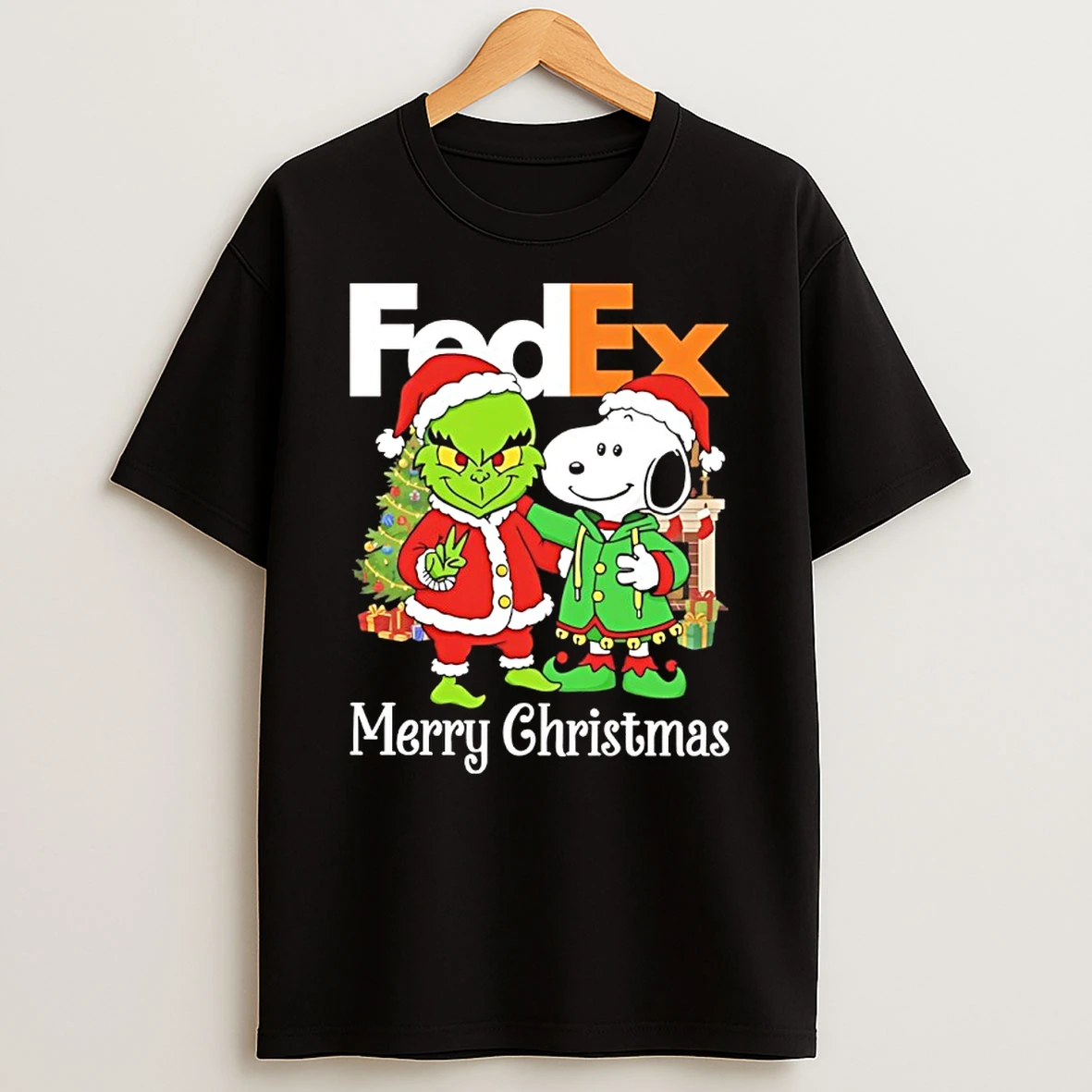 Grinch And Snoopy Santas X Fedex Merry Christmas T Shirt