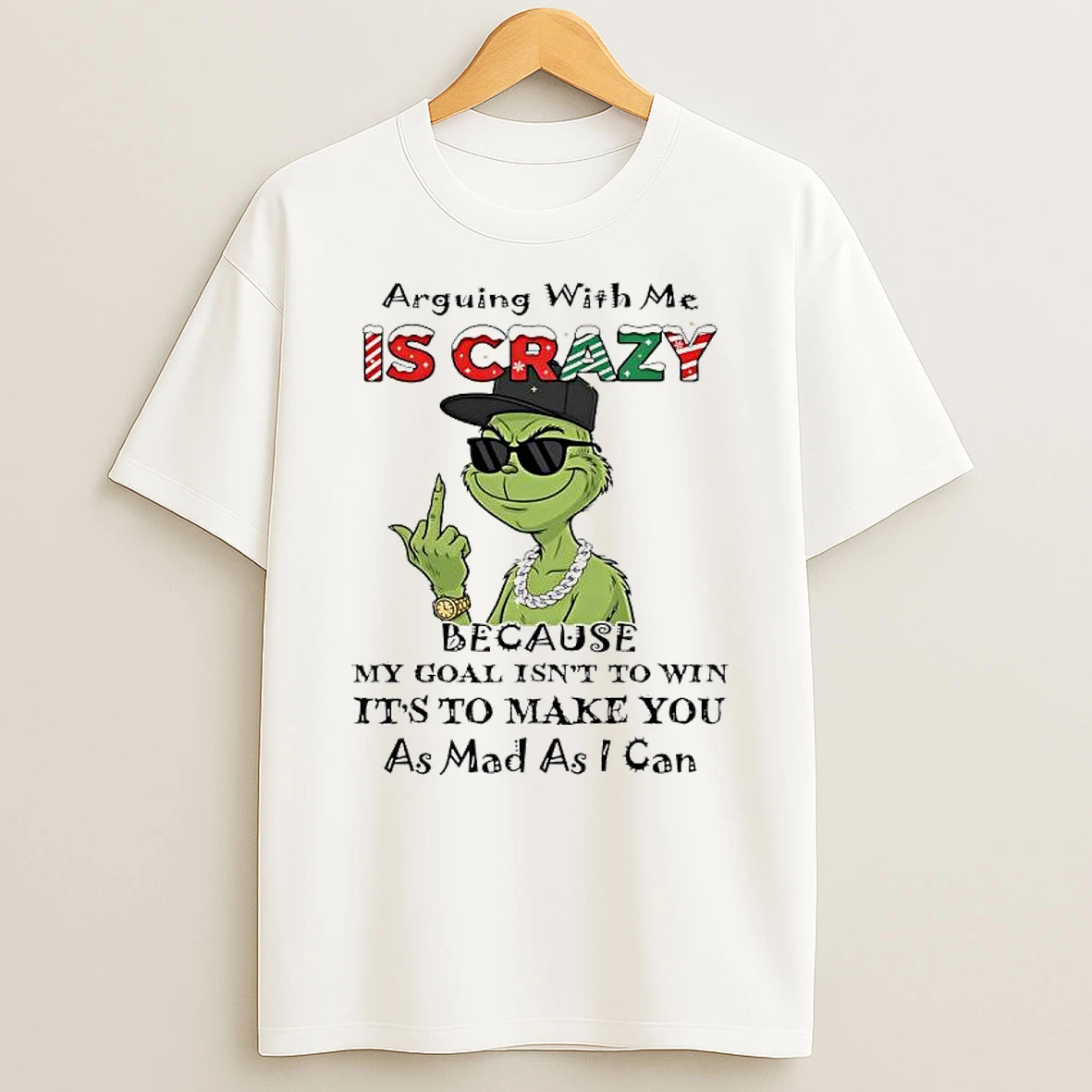 Grinch Arguing With Me Is Crazy Because My Goal Isnt To Win Its To Make You As Mad As I Can T Shirt