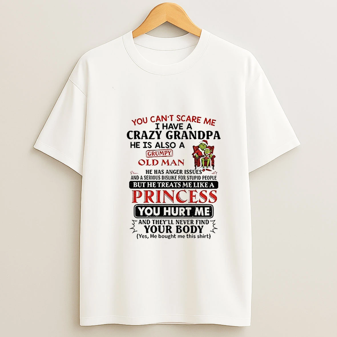 Grinch Couple Santa You Cant Scare Me I Have A Crazy Grandpa He Is Also A Grumpy Old Man Merry Christmas T Shirt
