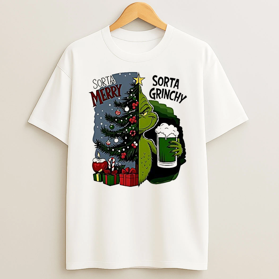 Grinch Half Tree Sorta Merry Sorta Grinchy Christmas Holiday T Shirt