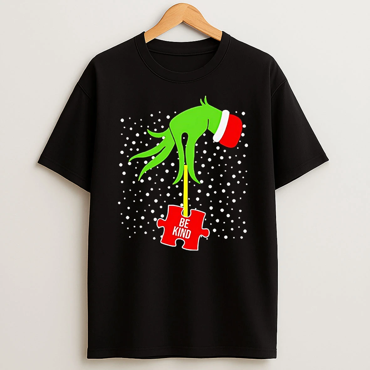 Grinch Hand Be Kind Puzzle Autism Awareness Christmas T Shirt