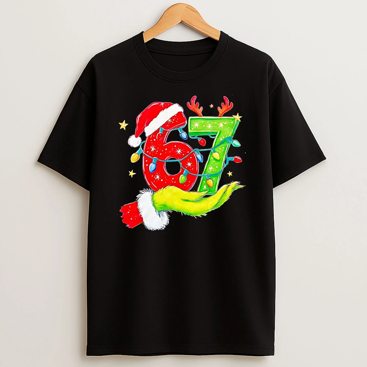 Grinch Hand Six Seven 6 7 Christmas Light T Shirt