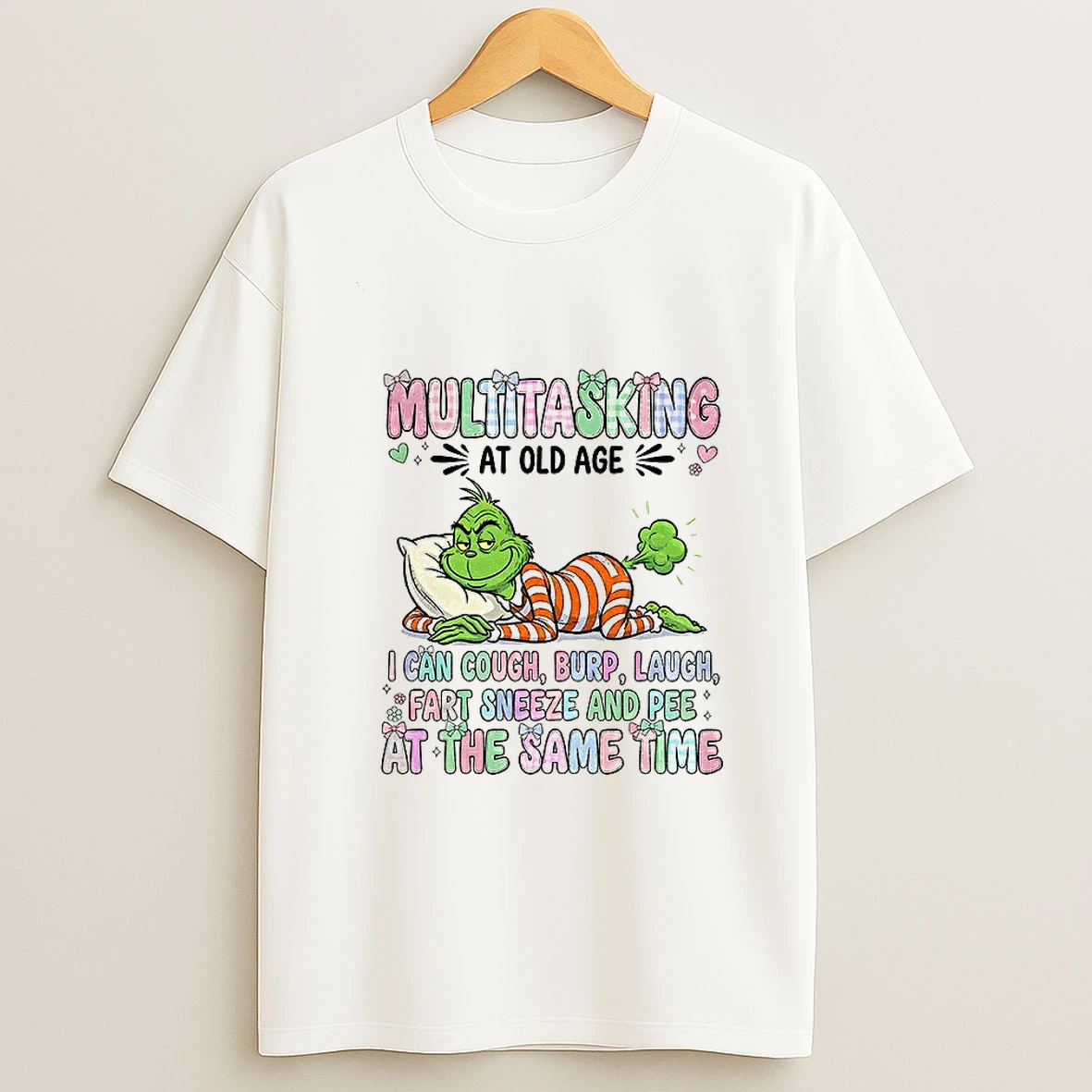 Grinch Multitasking At Old Age I Can Cough Burp Laugh Fart Sneeze And Pee Christmas T Shirt