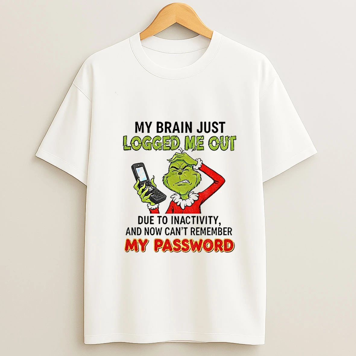 Grinch My Brain Just Logged Me Out Due To Inactivity And Now Cant Remember My Password Christmas T Shirt