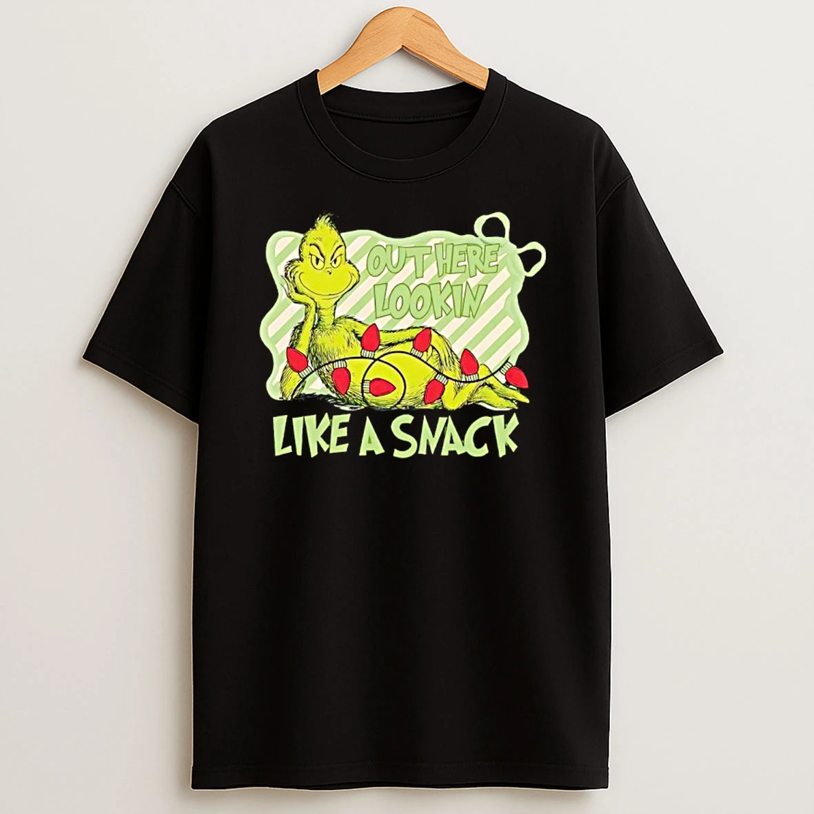 Grinch Out Here Lookin Like A Snack Christmas Lights T Shirt