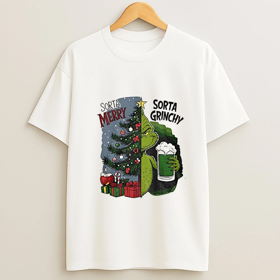 Grinch Sorta Merry Sorta Grinchy Christmas Tree Holiday T Shirt