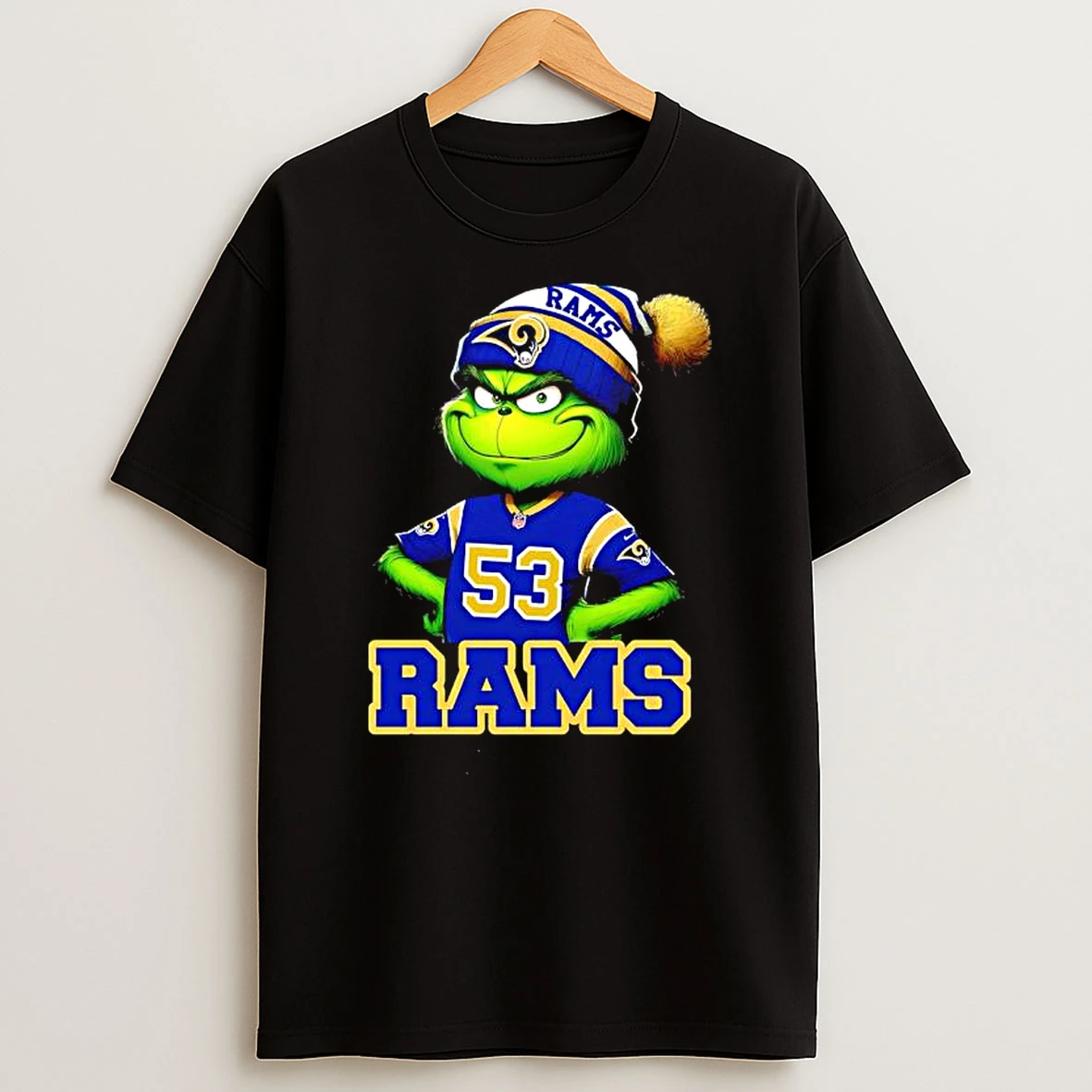 Grinch Wearing Los Angeles Rams Number 53 Apparel Item T Shirt