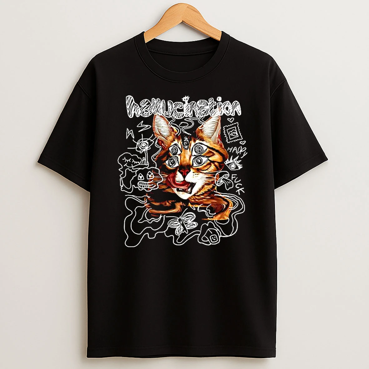 Hallucination Cat With Many Eyes Happy Luck Doodles T Shirt