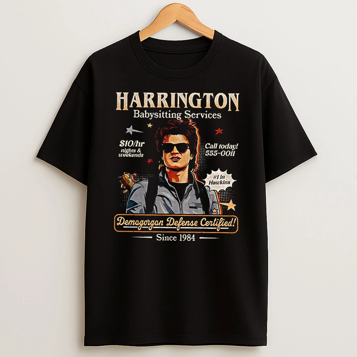 Harrington Babysitting Services Demogorgon Defense Certified Since 1984 Stranger Things T Shirt