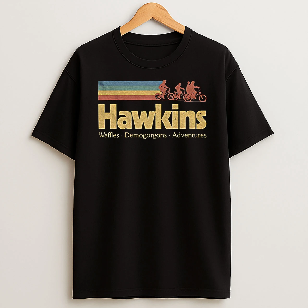 Hawkins Retro Stripe Waffles Demogorgons Adventures T Shirt