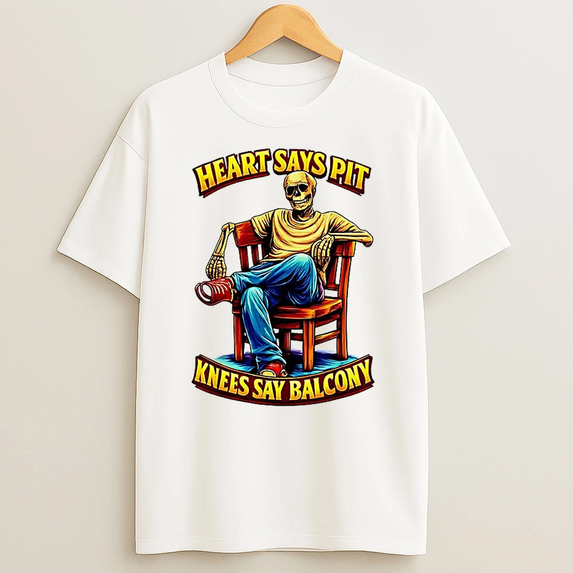 Heart Says Pit Knees Say Balcony Classic Skeleton T Shirt