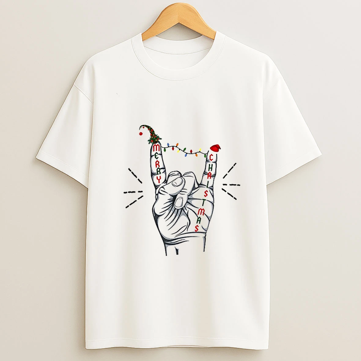 Heavy Metal Rock Horns Christmas T Shirt