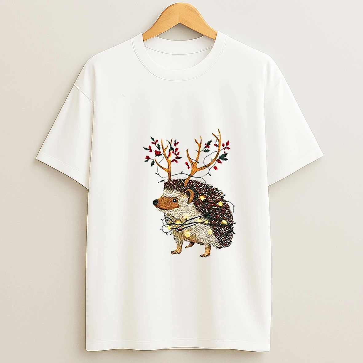 Hedgehog Reindeer Light Merry Christmas T Shirt