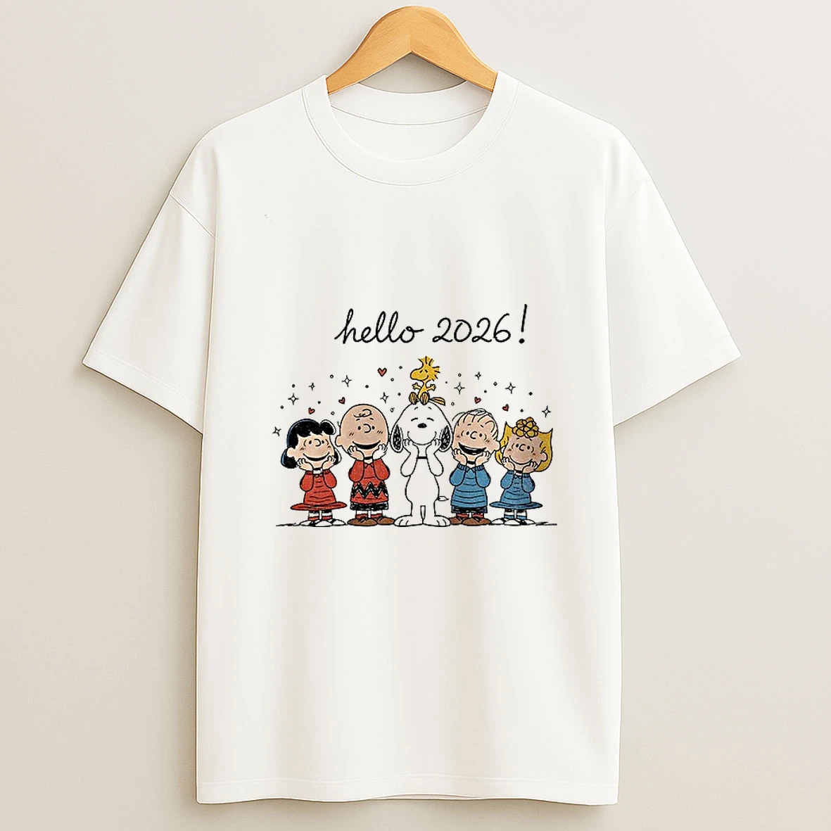 Hello 2026 Snoopy Peanuts 1960s New Year Scene T Shirt