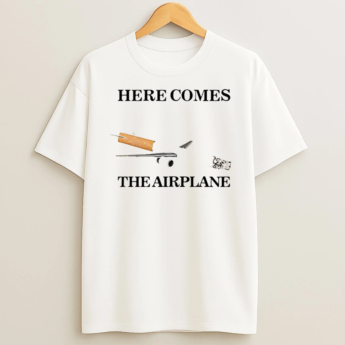 Here Comes The Airplane Cigarette Plane Caricature T Shirt