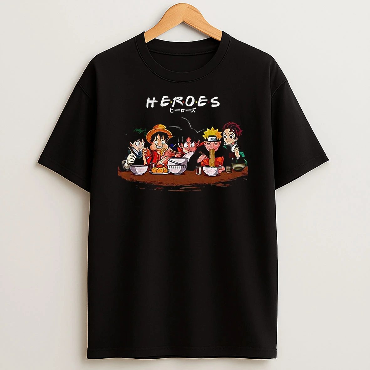 Heroes Izuku Midoriya D Luffy Tanjiro Kamado Naruto Son Goku Anime Cartoon T Shirt