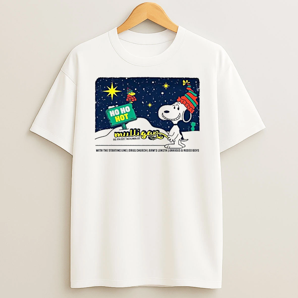 Ho Ho Hot Mulligan Detroit Michigan 2025 Night 1 Vip At The Fillmore On December 6 2025 Festive Holiday Snoopy T Shirt