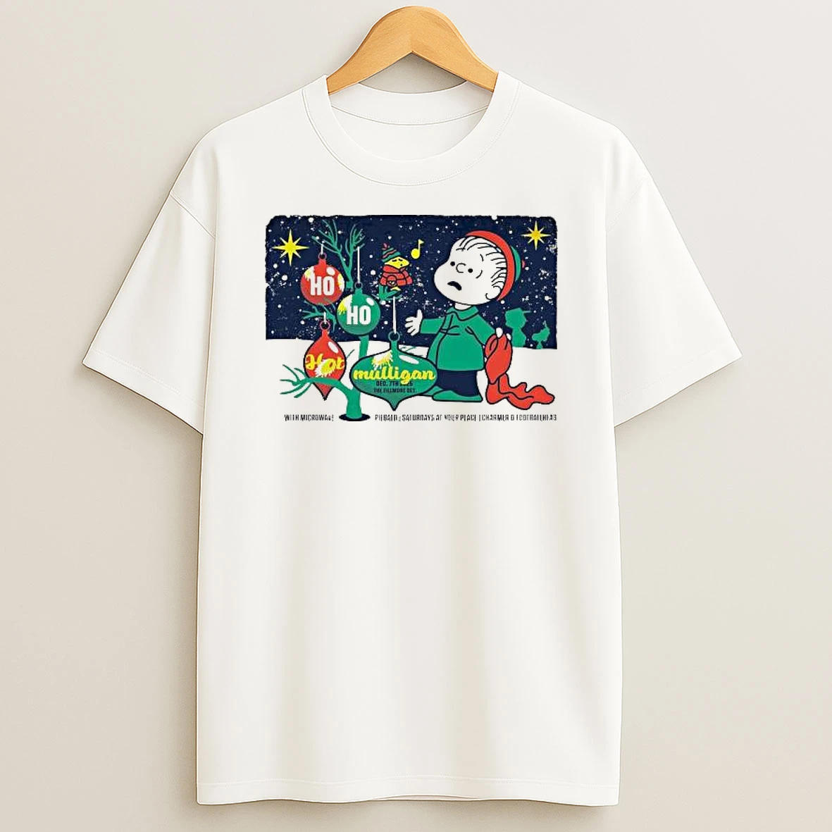 Ho Ho Hot Mulligan Detroit Michigan 2025 Night 2 Vip At The Fillmore On December 7 2025 Festive Holiday Charlie Brown And Woodstock T Shirt
