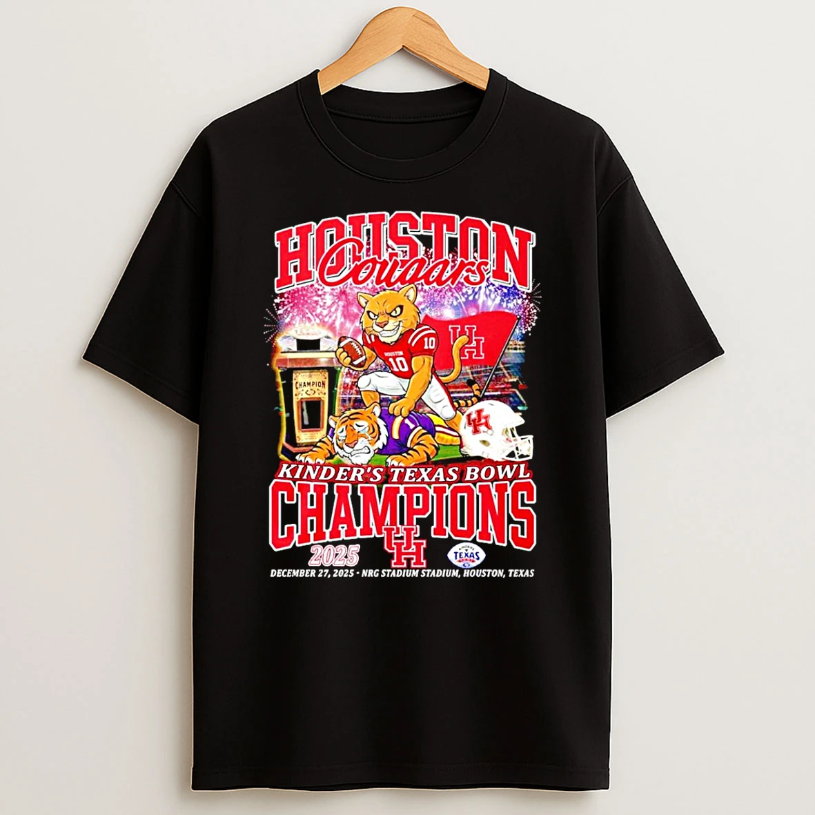 Houston Cougars 2025 Kinders Texas Bowl Champions Mascot T Shirt