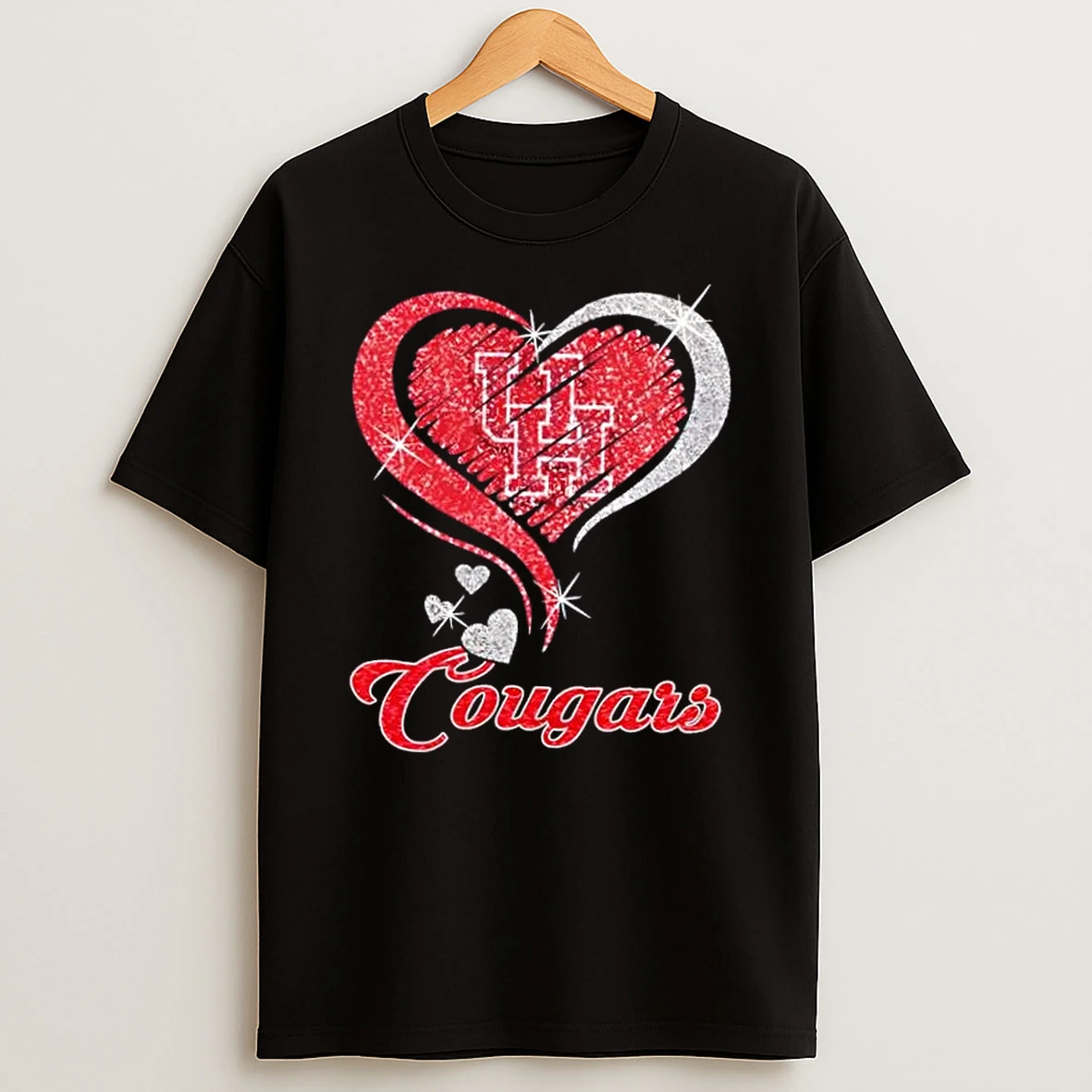 Houston Cougars Football In Glitter Heart Fans T Shirt