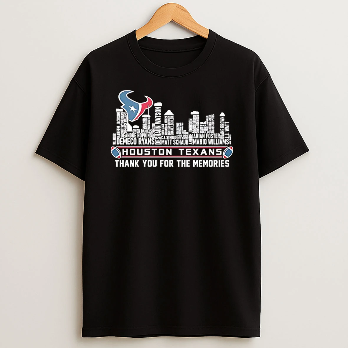 Houston Texans Football Thank You For The Memories Name Players Shape Skyline City T Shirt