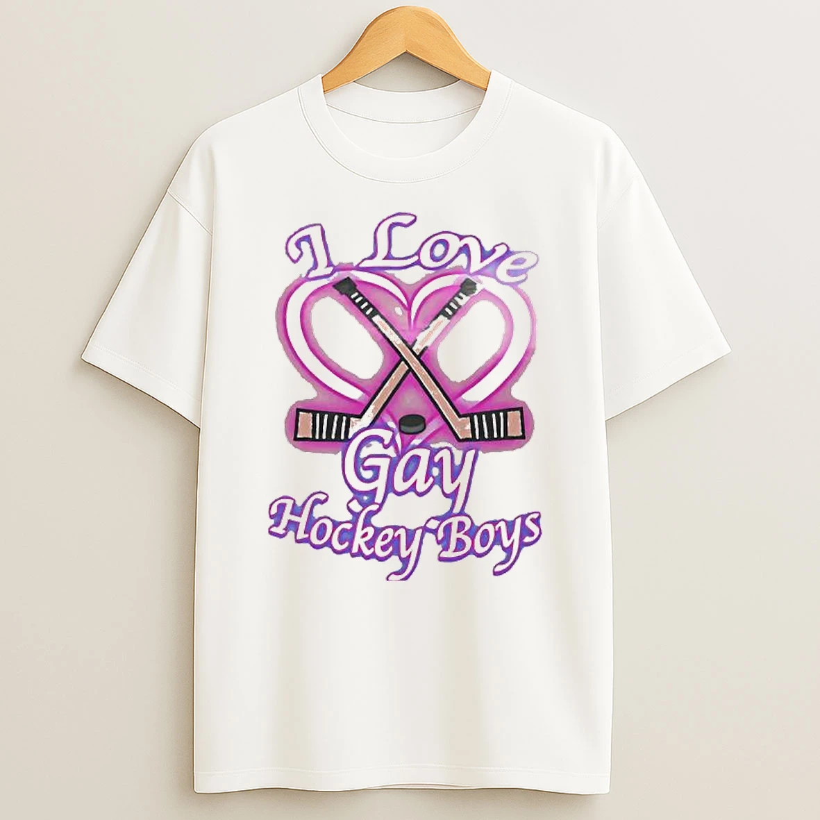 I Love Gay Hockey Boys Airbrushed Design T Shirt