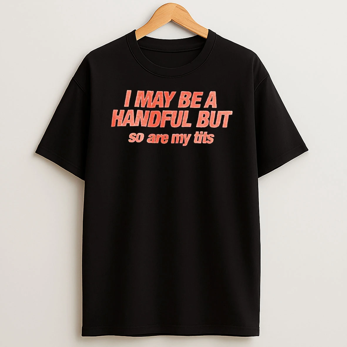 I May Be A Handful But So Are My Tits Text T Shirt