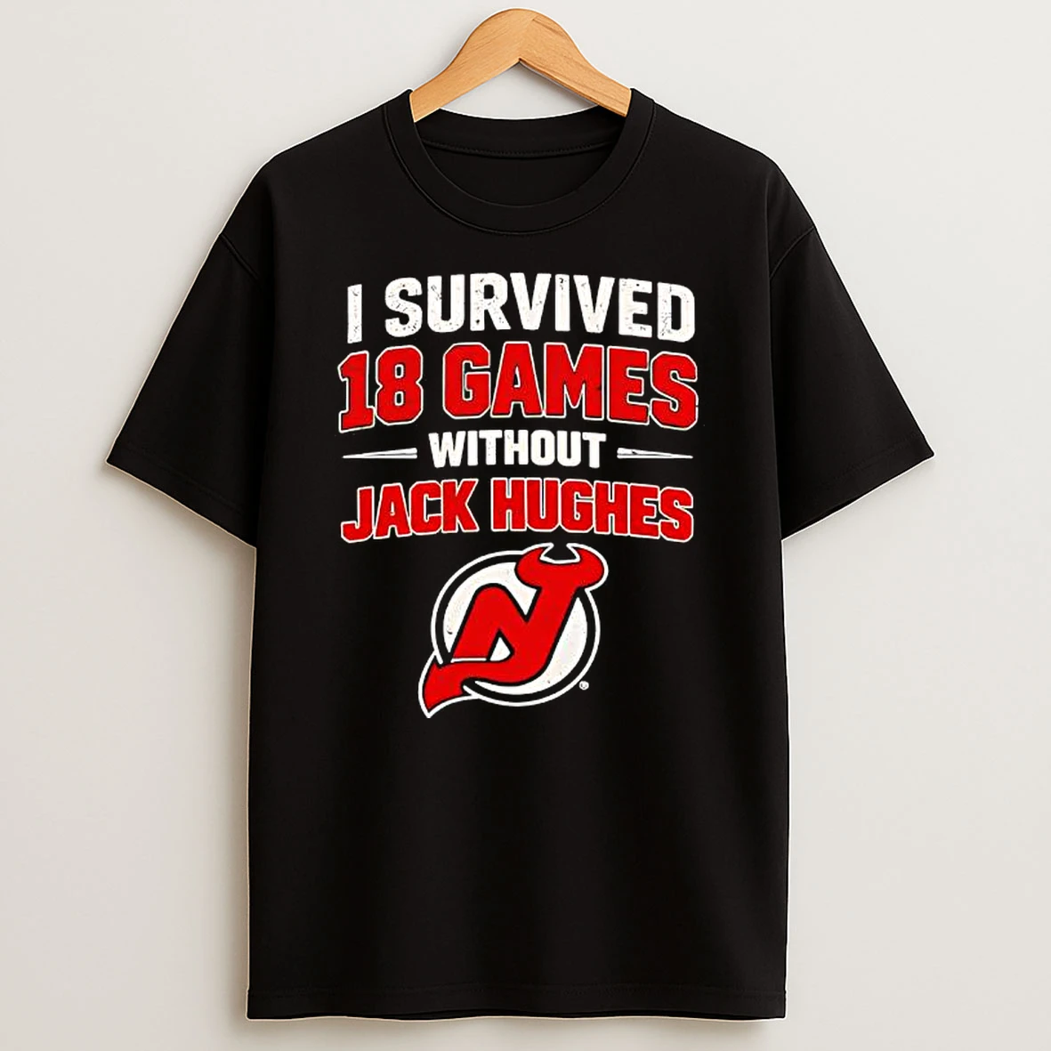 I Survived 18 Games Without Jack Hughes New Jersey Devils Logo T Shirt