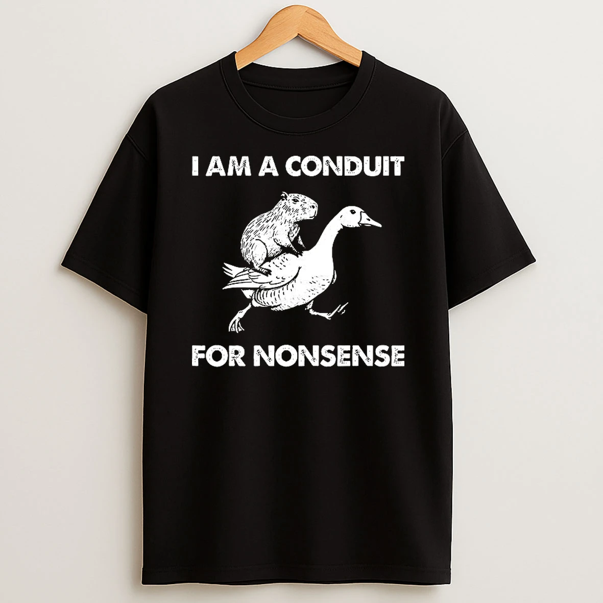 I Am A Conduit For Nonsense Capybara Riding Goose T Shirt