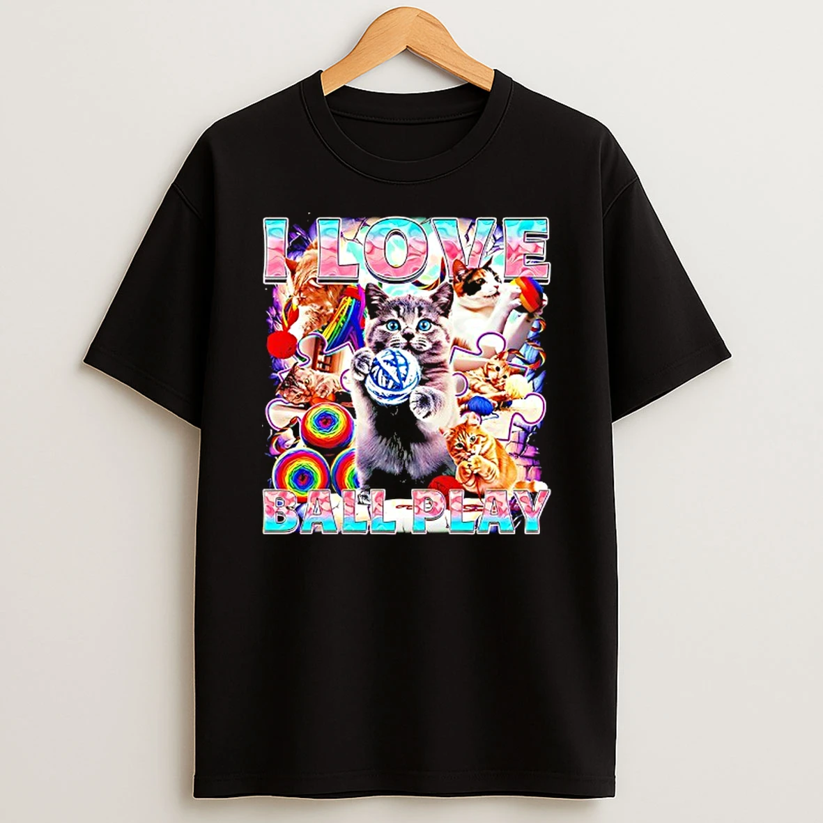 I Love Ball Play Cats Graphic T Shirt