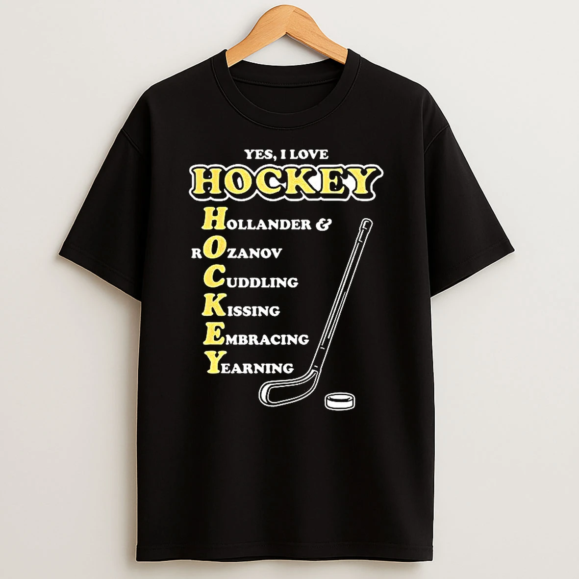 I Love Hockey Acronym Hollander Rozanov Cuddling Kissing Embracing Yearning Meme T Shirt