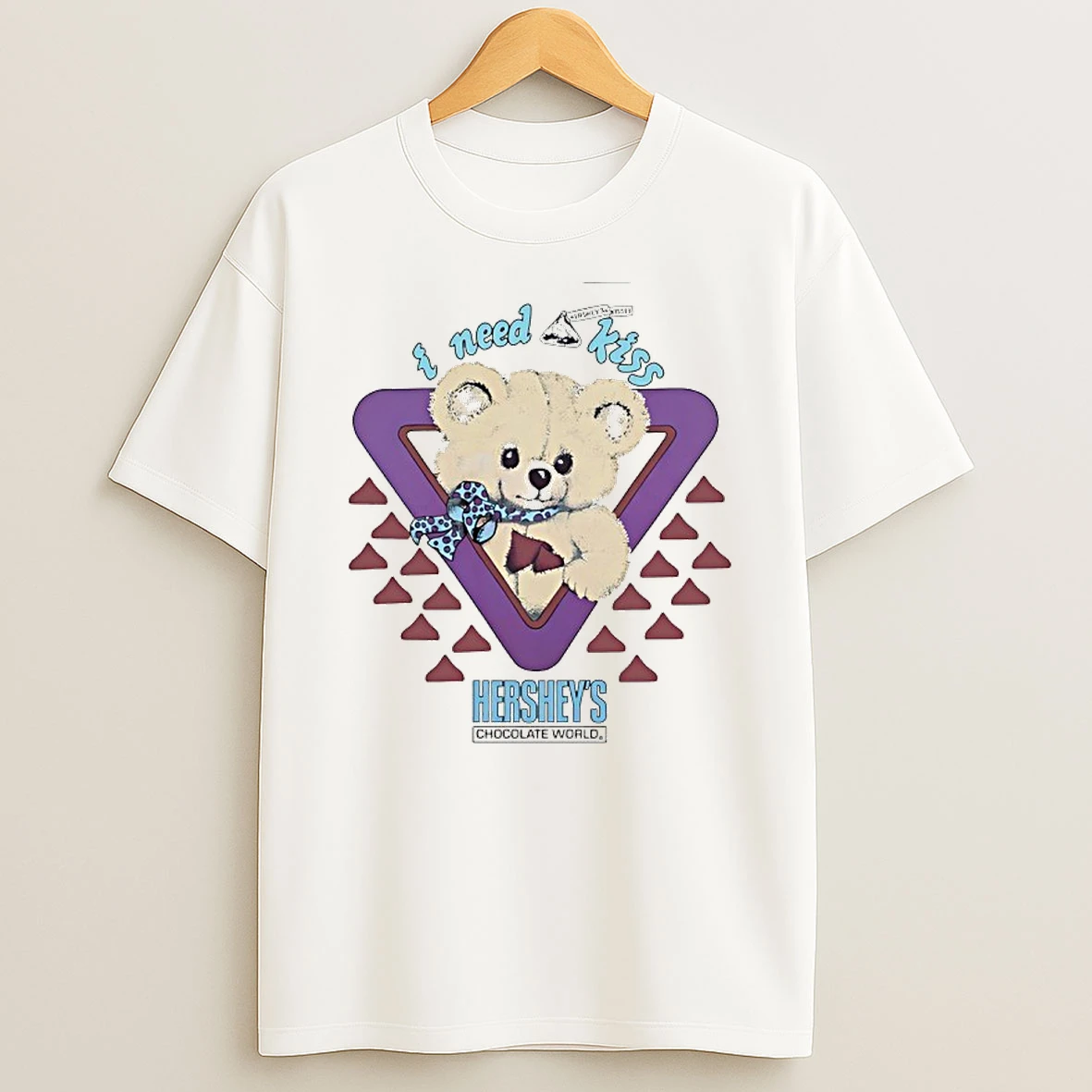 I Need A Kiss Hersheys Chocolate World Kisses Bear Vintage 90s T Shirt
