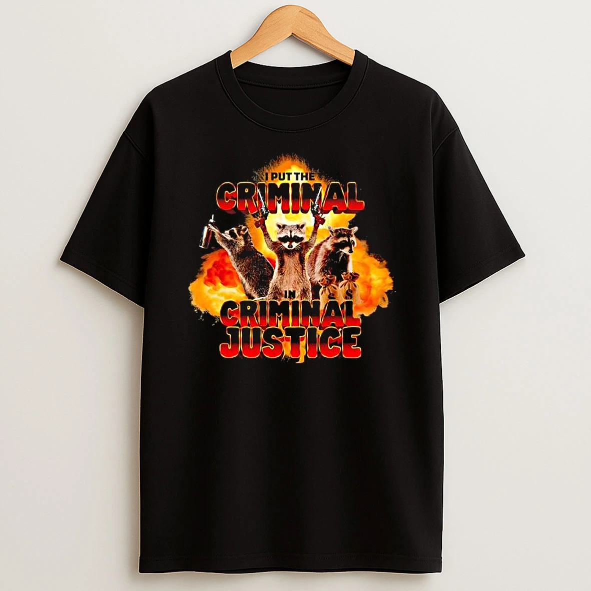 I Put The Criminal In Criminal Justice Raccoons Graphic T Shirt