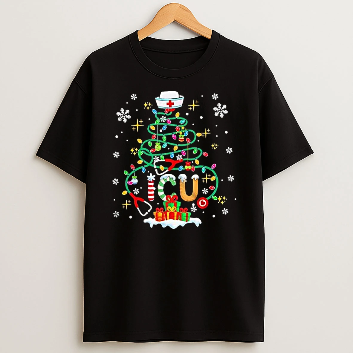 I C U Stethoscope Christmas Tree T Shirt