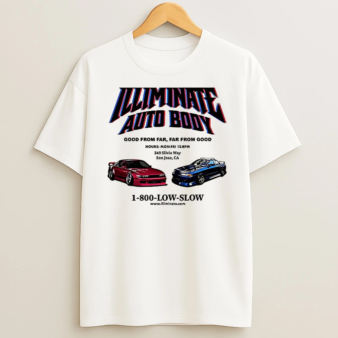 Illiminate Auto Body Good From Far Far From Good T Shirt