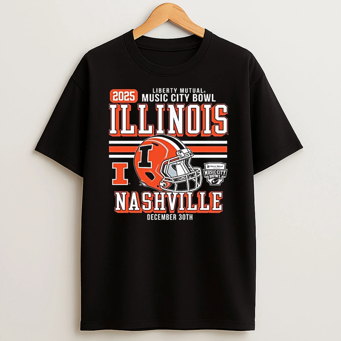 Illinois Fighting Illini Football 2025 Liberty Mutual Music City Bowl Nashville Helmet Dec 30 2025 T Shirt