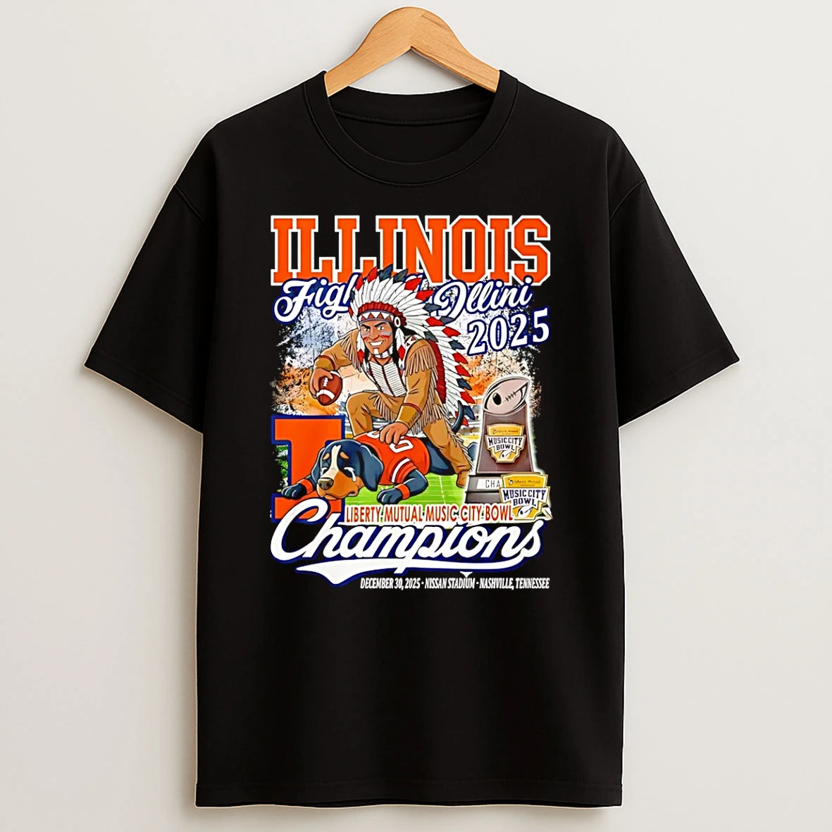 Illinois Fighting Illini Football Music City Bowl Champions 2025 Mascot T Shirt