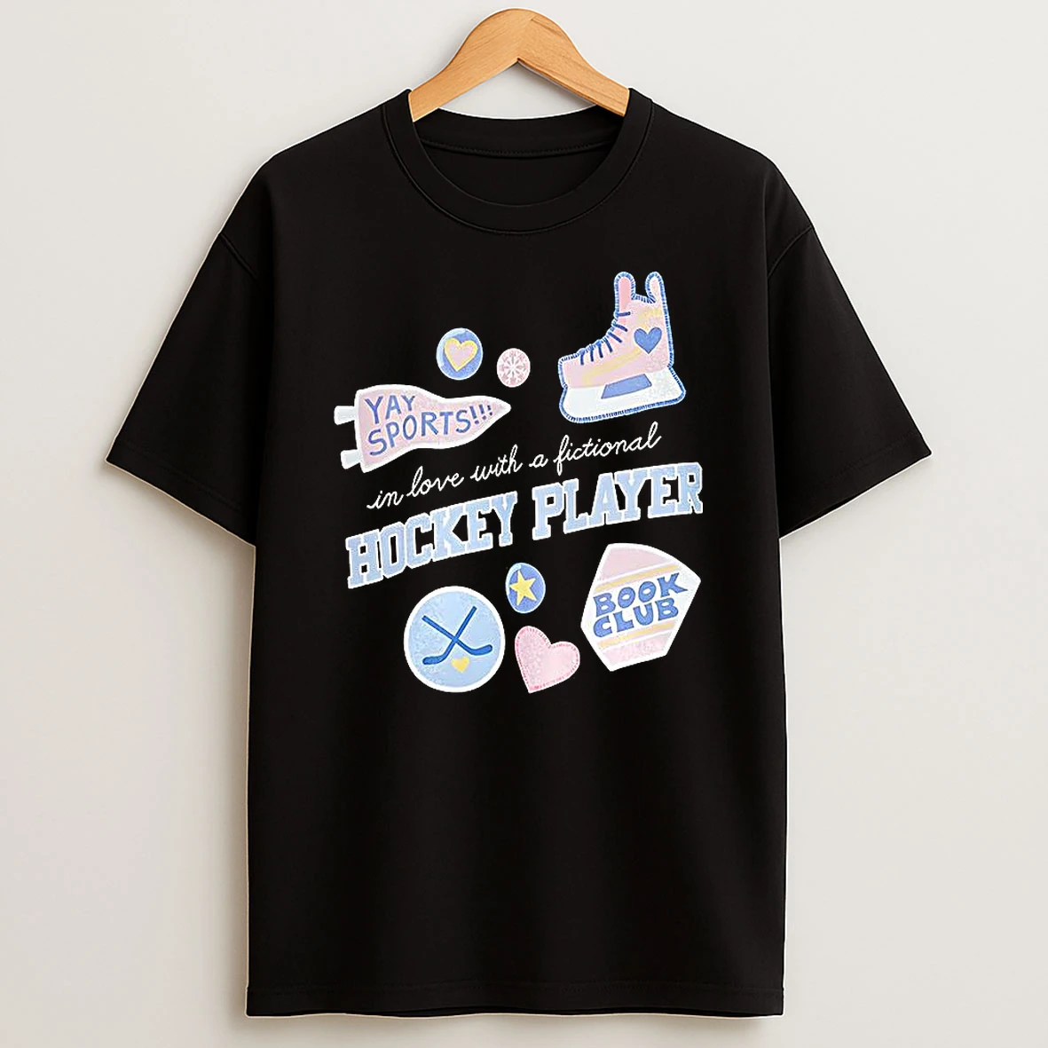 In Love With A Fictional Hockey Player Book Club And Hockey Symbols T Shirt