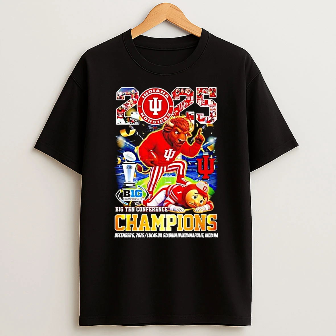 Indiana Hoosiers 2025 Big Ten Conference Champions Hoosier The Bison Mascot T Shirt