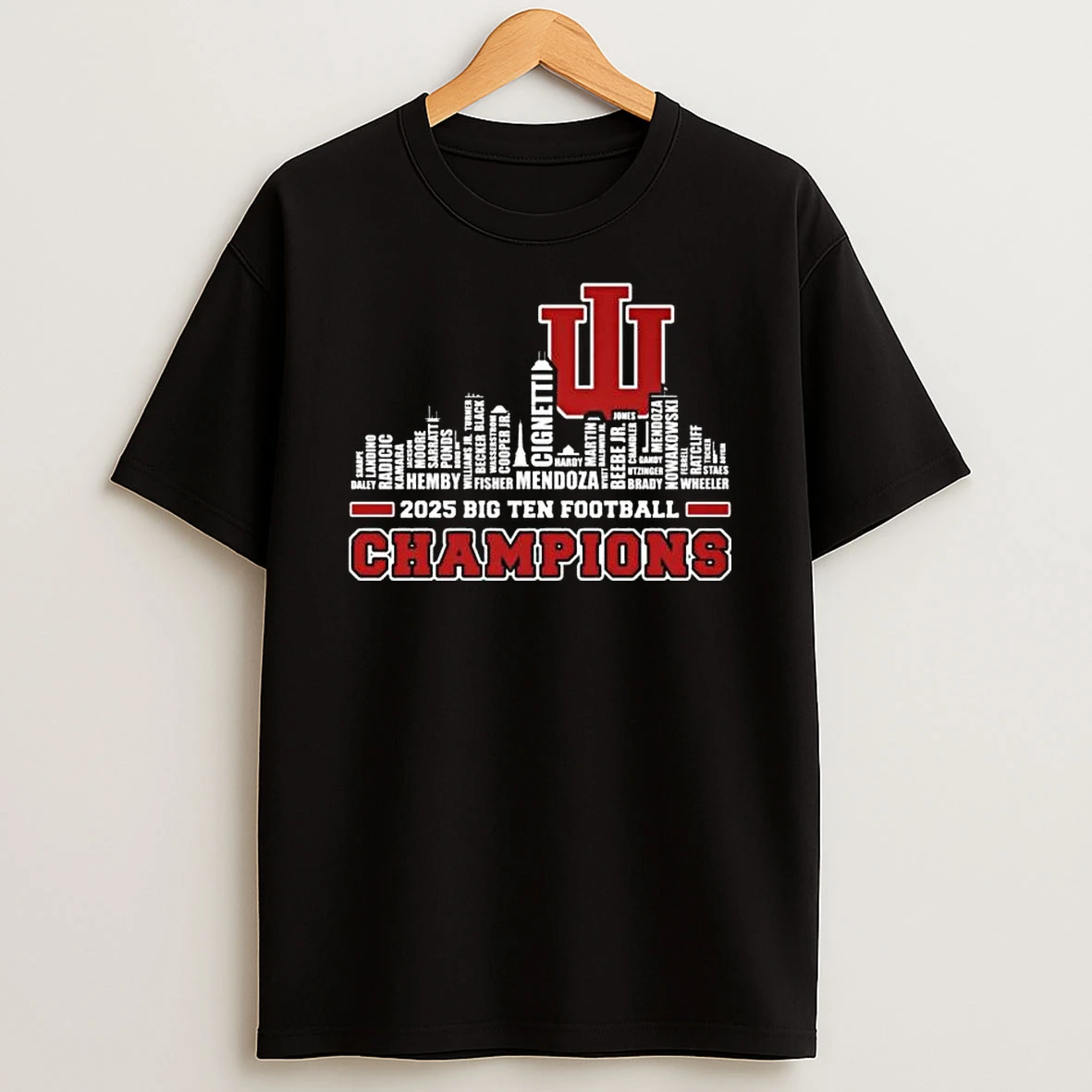 Indiana Hoosiers 2025 Big Ten Football Champions Skyline Names T Shirt