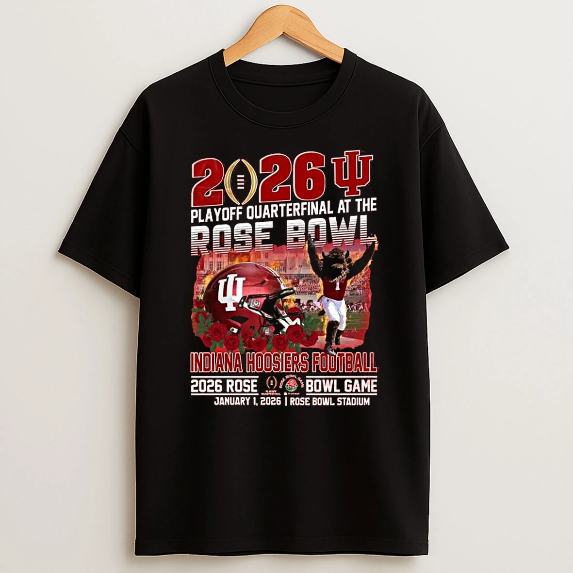 Indiana Hoosiers 2026 Playoff Quarterfinal At The Rose Bowl Game Mascot T Shirt